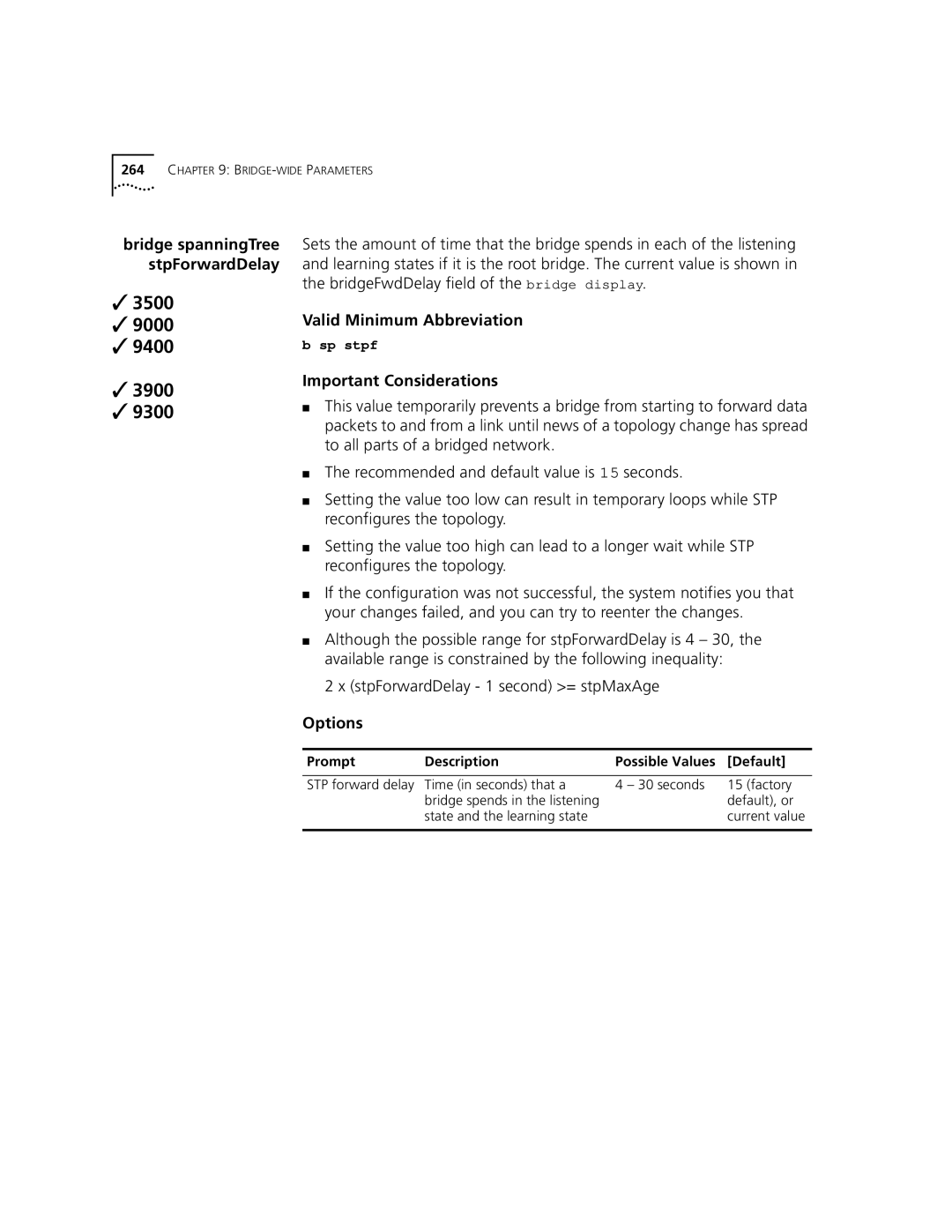 3Com 3500 manual Bridge spanningTree stpForwardDelay 