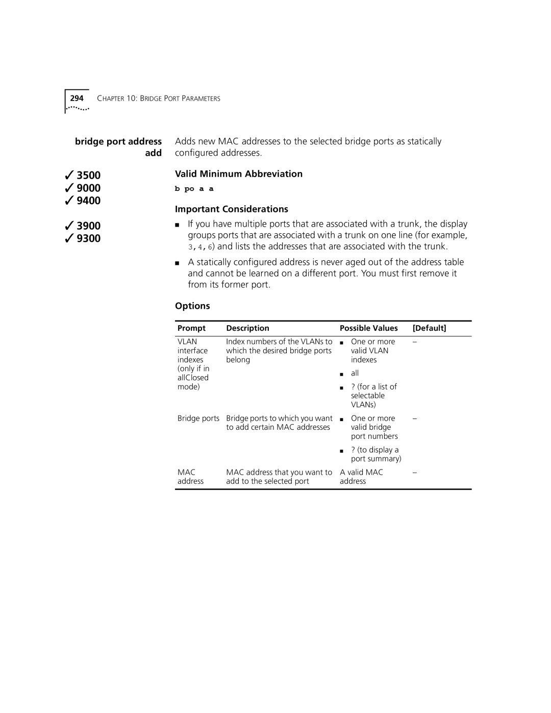 3Com 3500 manual Bridge port address add 
