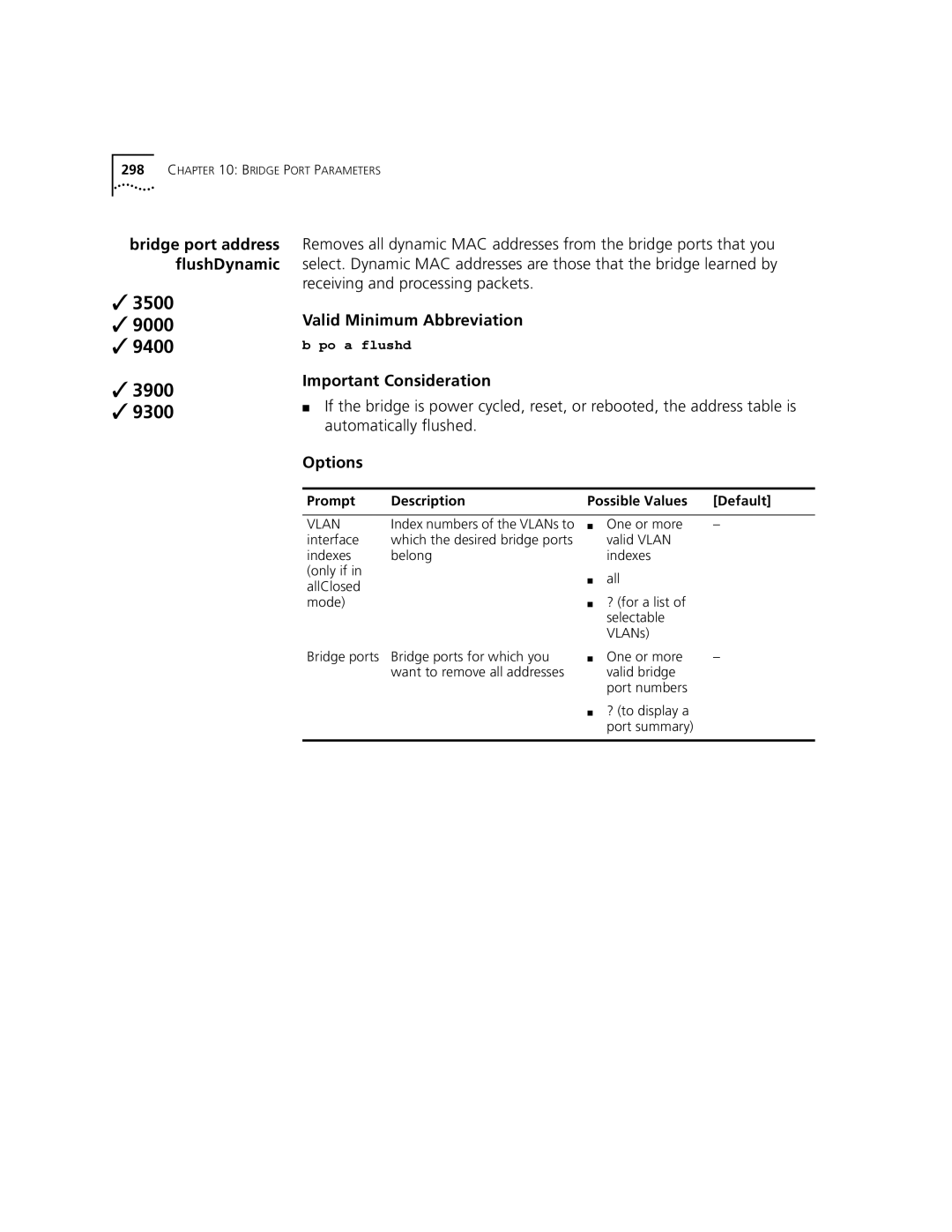 3Com 3500 manual Bridge port address flushDynamic 