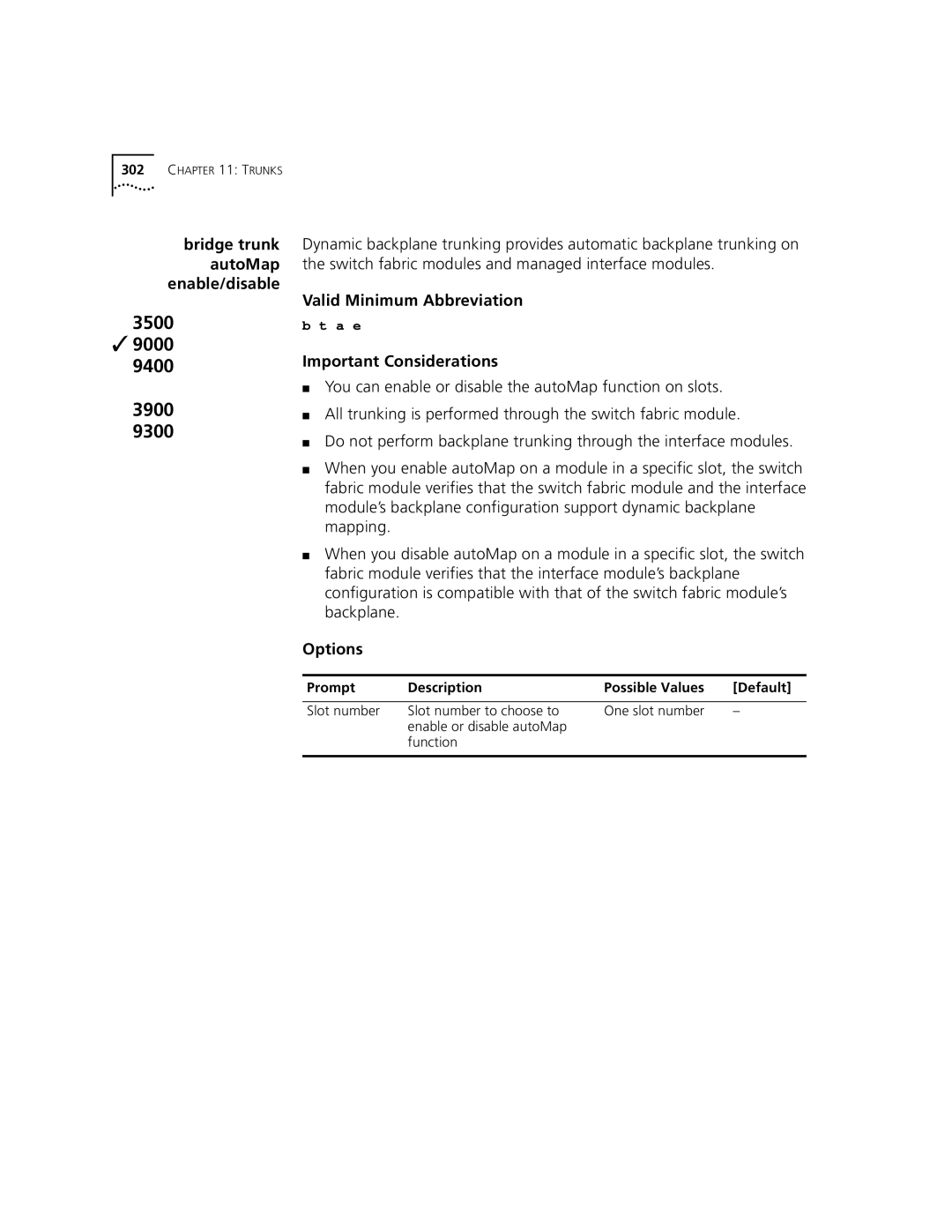 3Com 3500 manual Bridge trunk autoMap enable/disable 