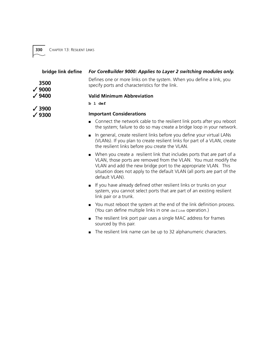 3Com 3500 manual Bridge link define, Important Considerations 