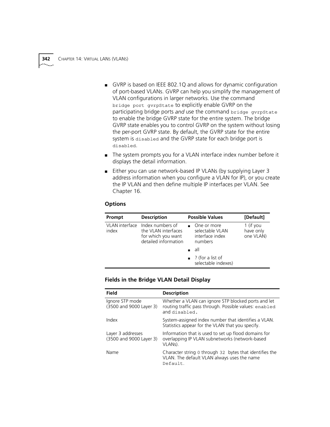 3Com 3500 manual Fields in the Bridge Vlan Detail Display, Field Description Ignore STP mode 