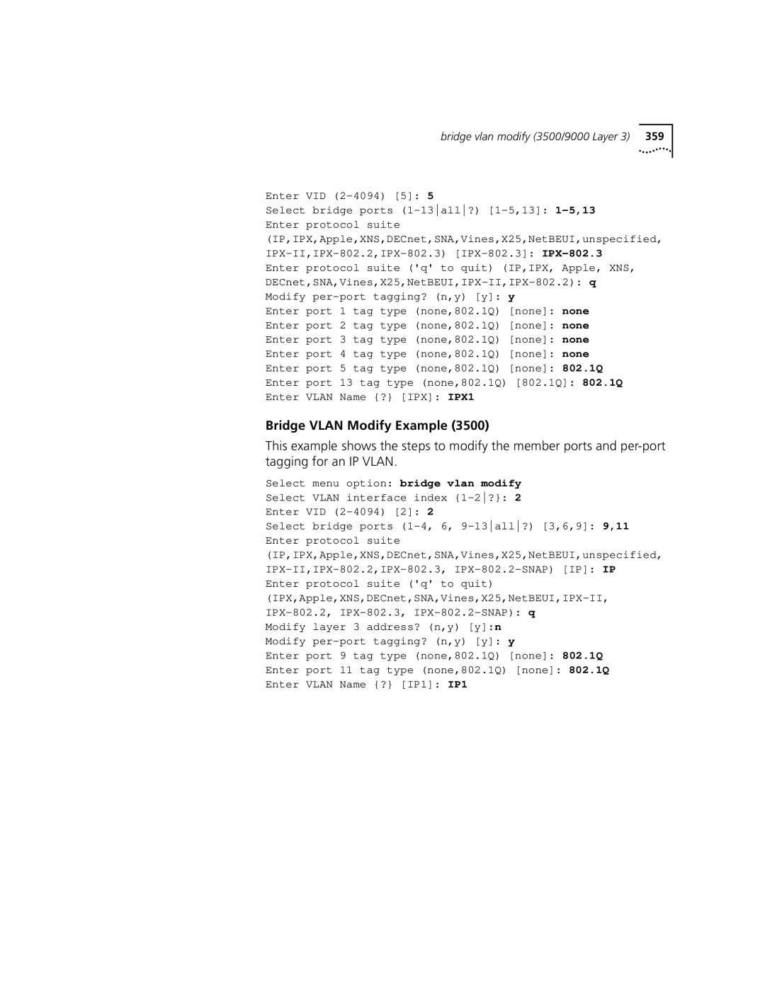 3Com 3500 manual Bridge Vlan Modify Example 