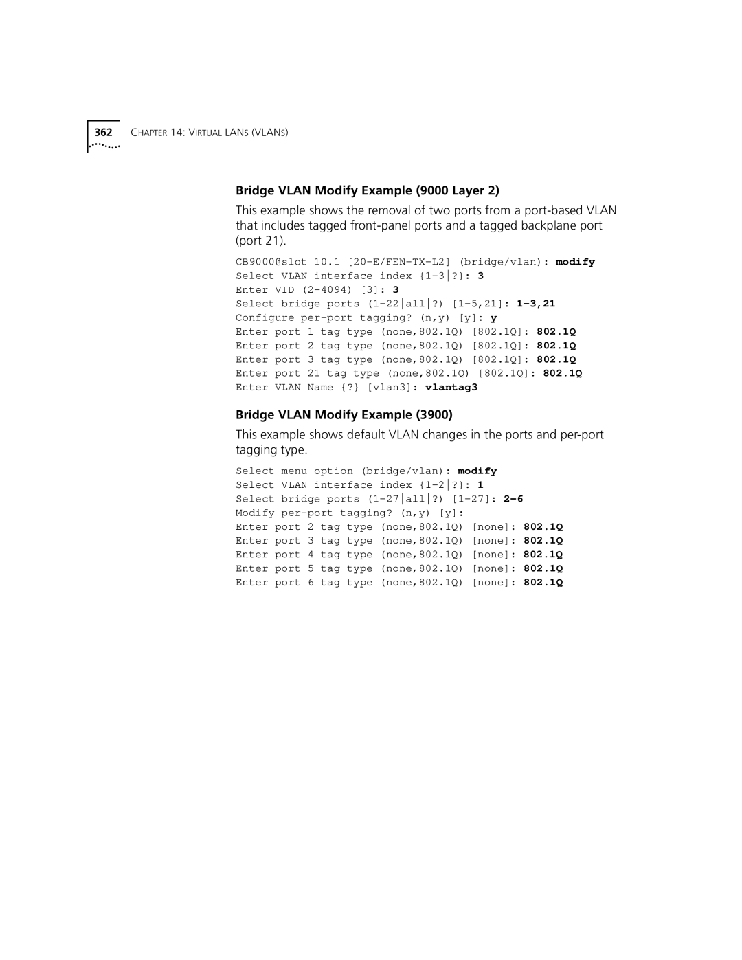 3Com 3500 manual Bridge Vlan Modify Example 9000 Layer 