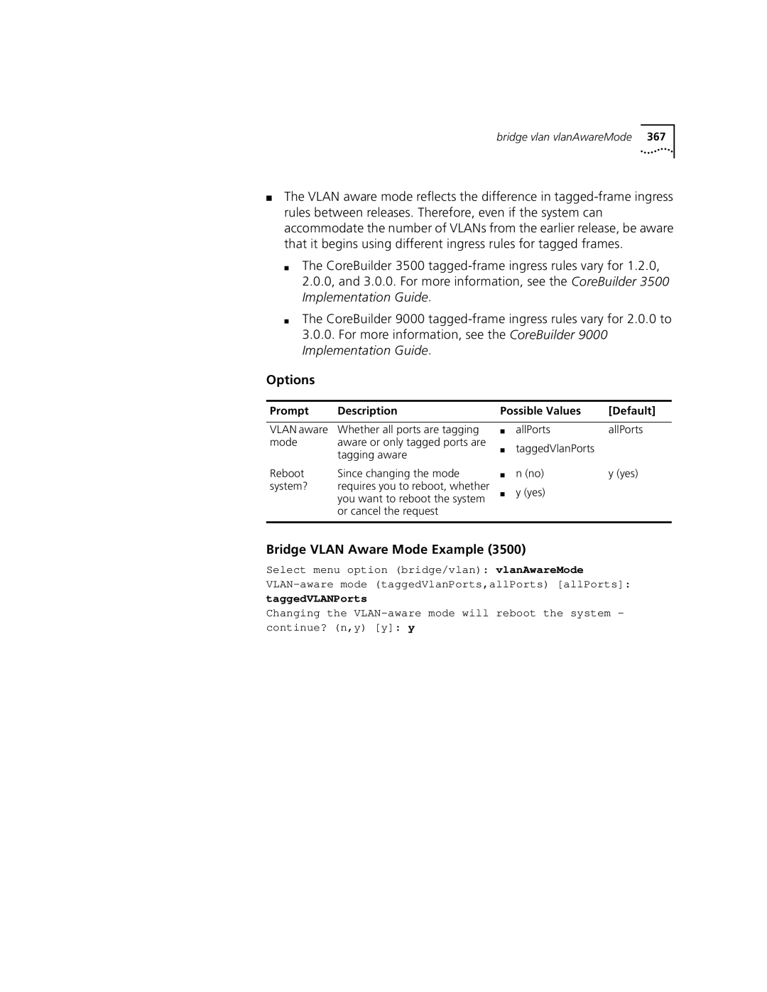 3Com 3500 manual Bridge Vlan Aware Mode Example 