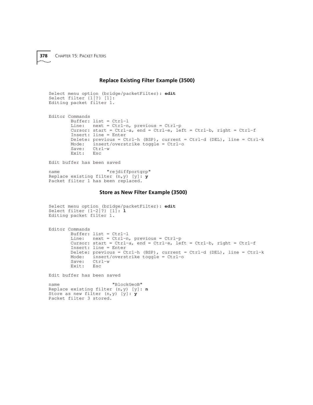 3Com 3500 manual Replace Existing Filter Example, Store as New Filter Example 