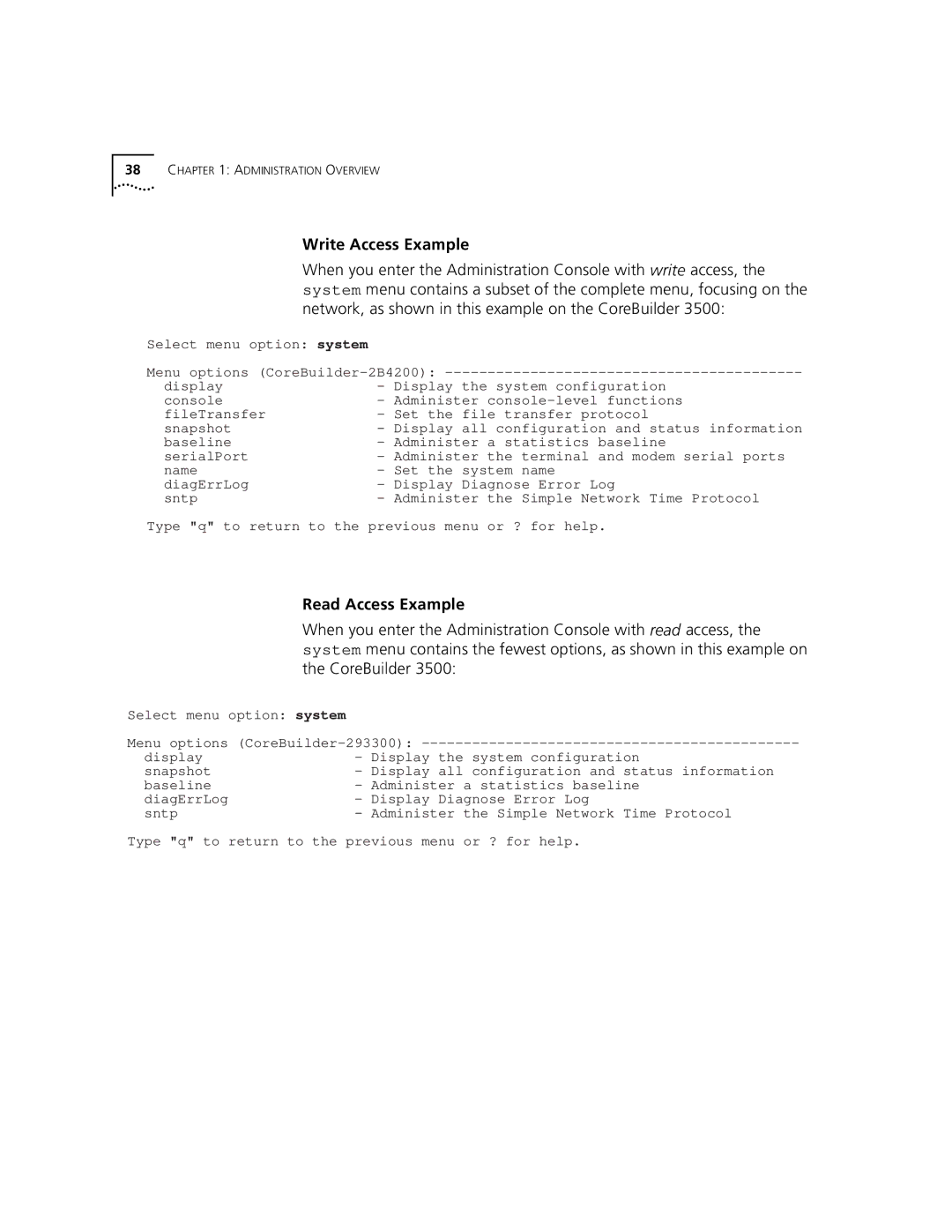 3Com 3500 manual Write Access Example, Read Access Example 