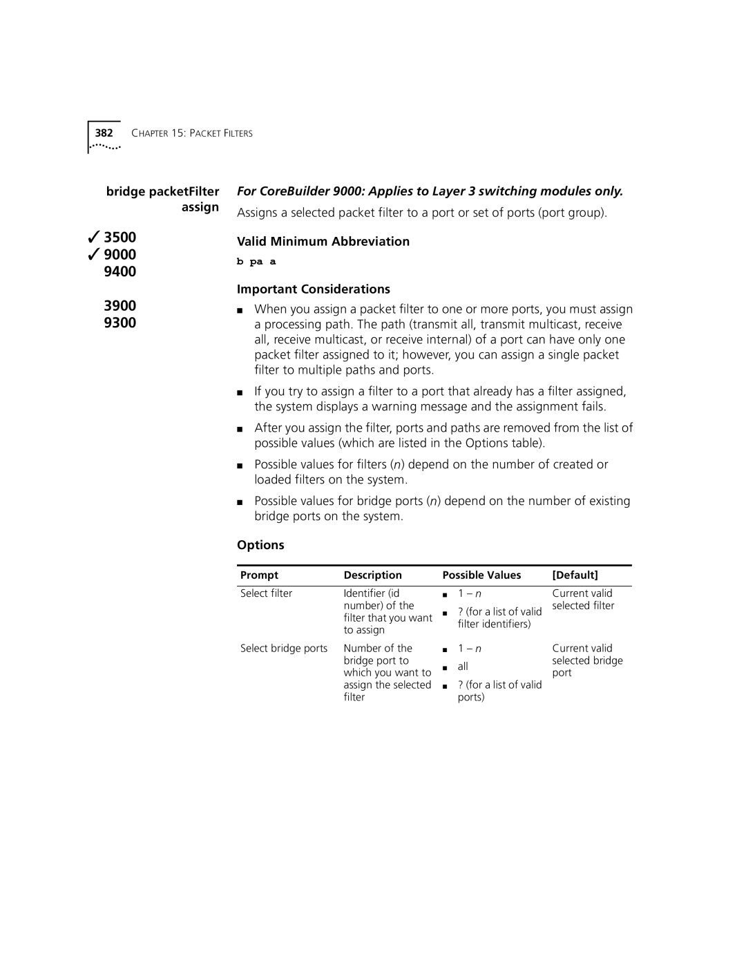 3Com 3500 manual Bridge packetFilter assign 
