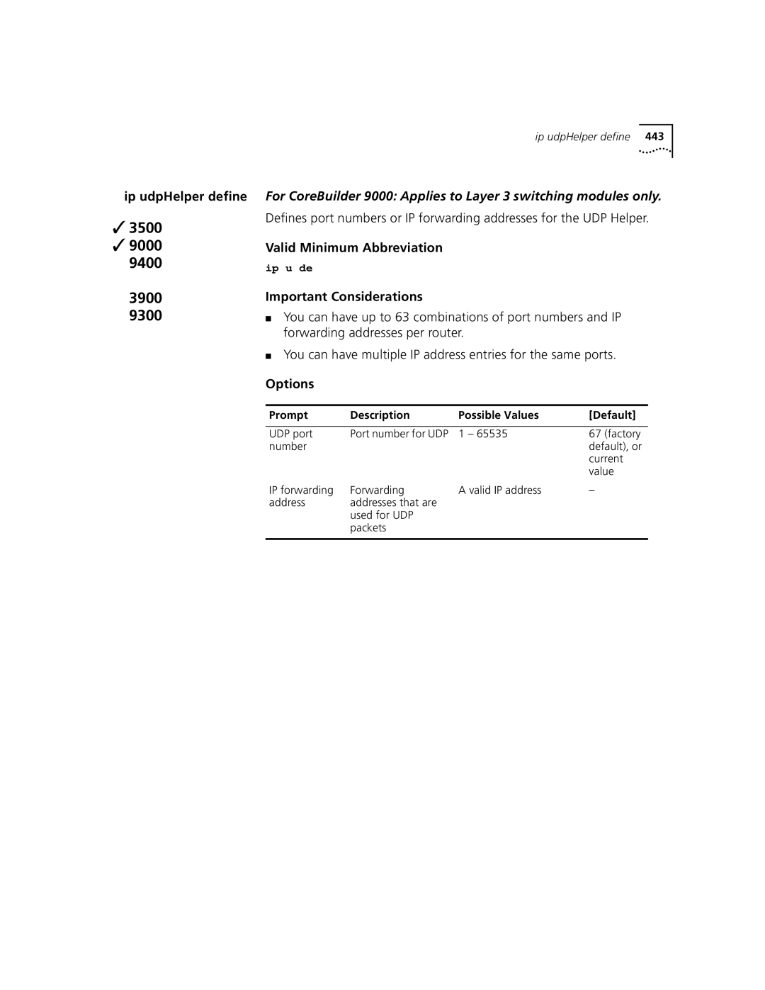 3Com 3500 manual Ip udpHelper define 