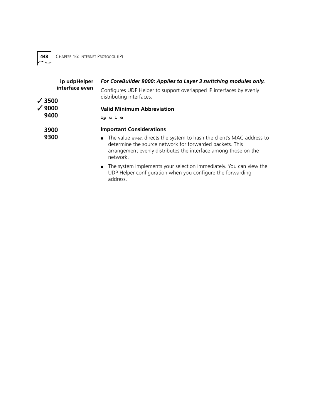 3Com 3500 manual Ip udpHelper interface even 