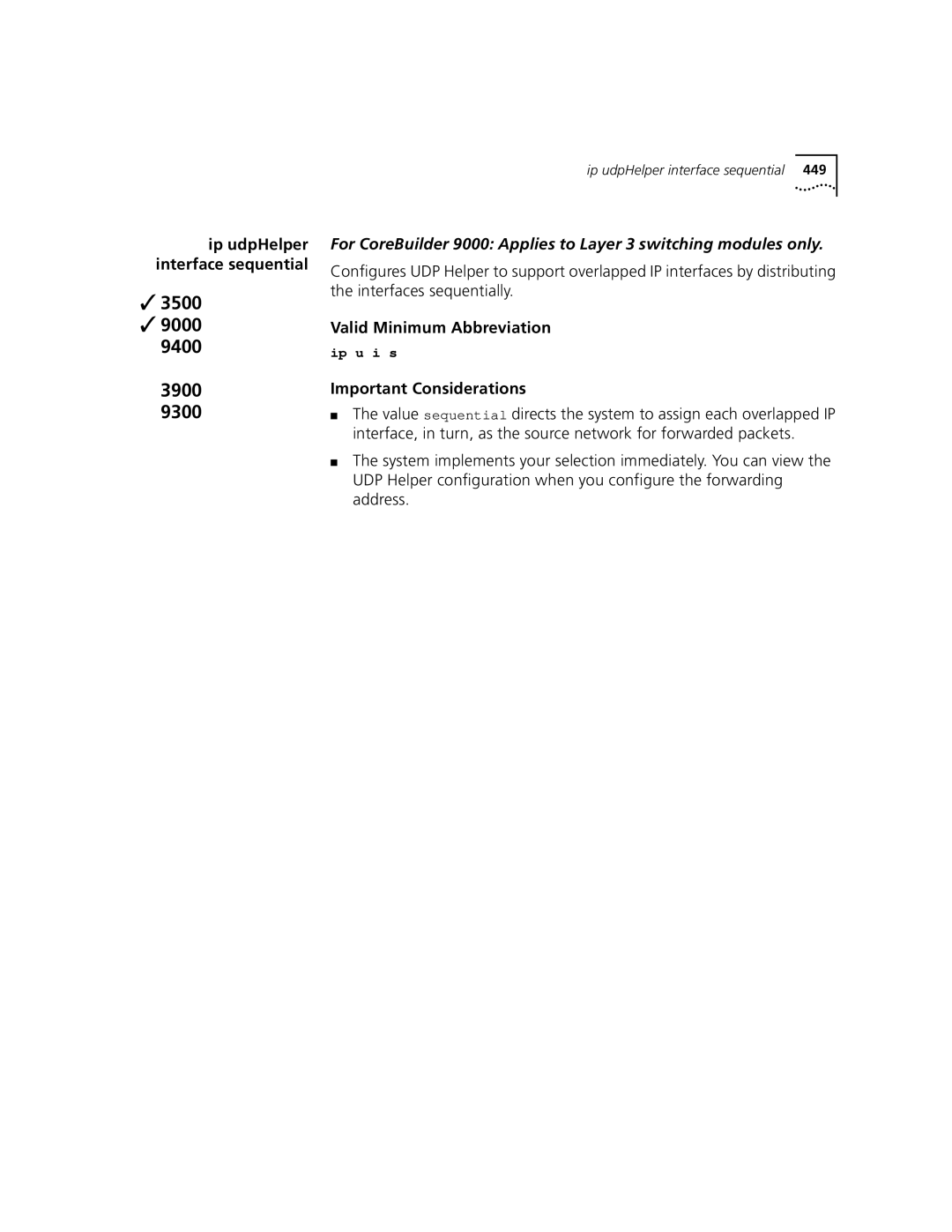 3Com 3500 manual Ip udpHelper, Interface sequential, Interfaces sequentially 