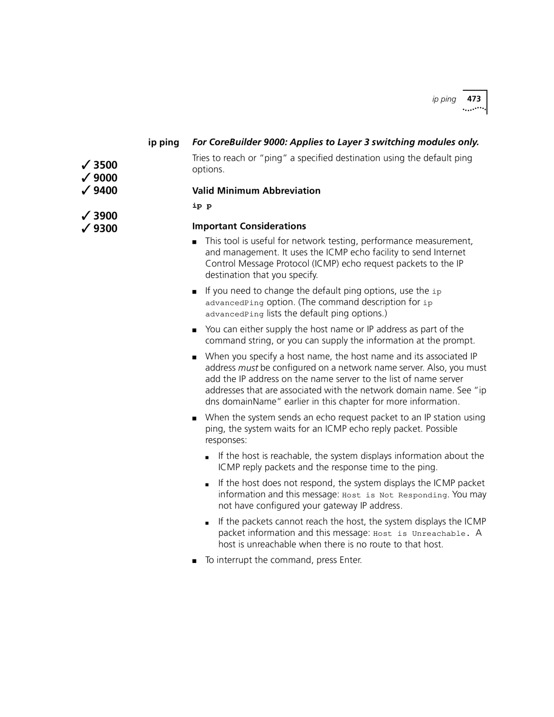 3Com 3500 manual Ip ping 