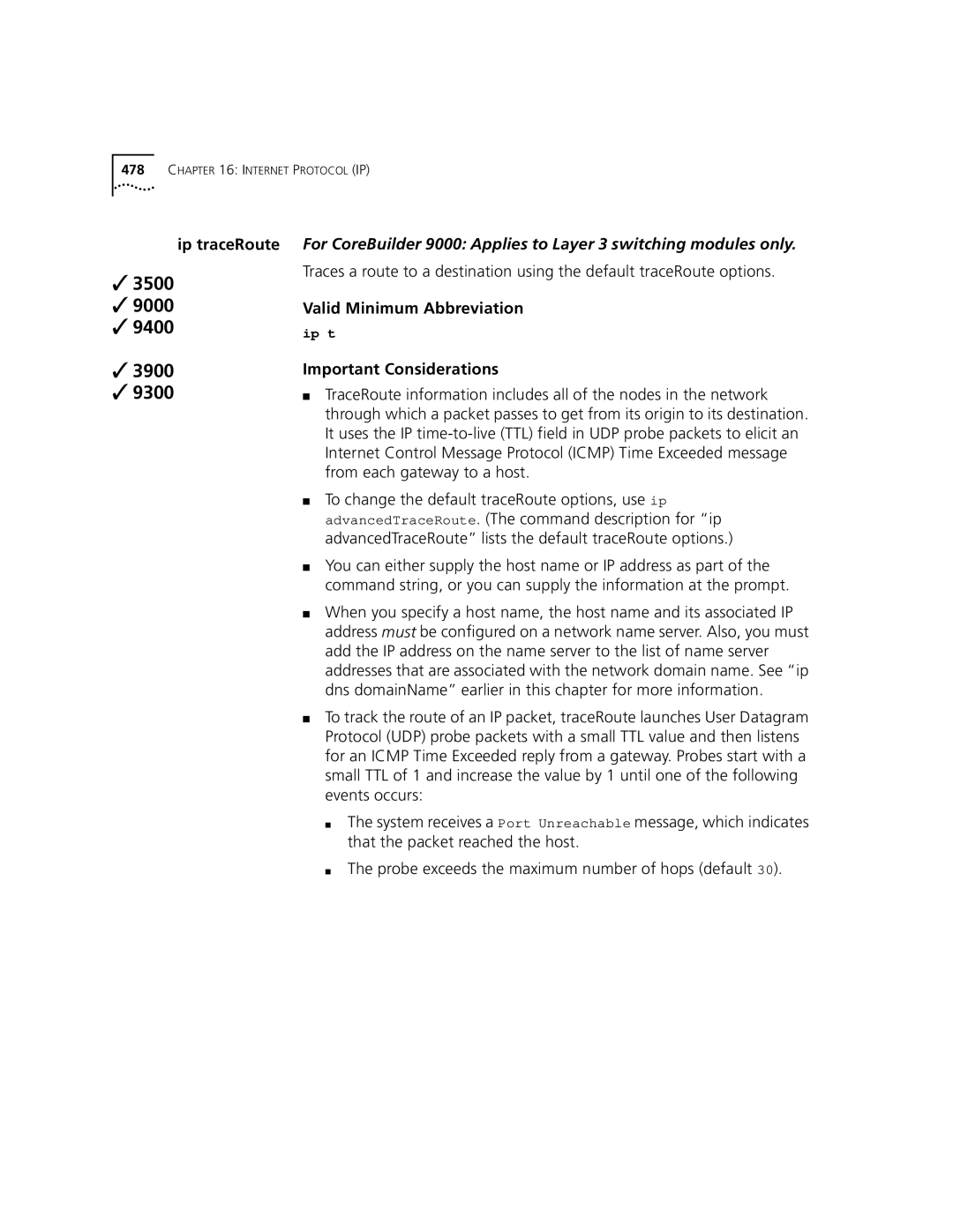 3Com 3500 manual Ip traceRoute, Valid Minimum Abbreviation 