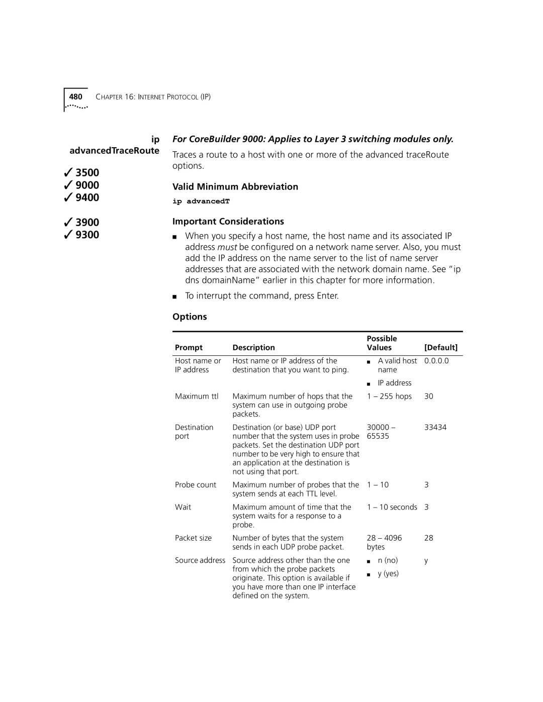 3Com 3500 manual From which the probe packets, Defined on the system, Bytes Yes 