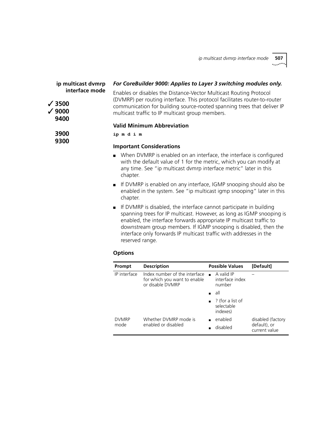 3Com 3500 manual Ip multicast dvmrp interface mode 