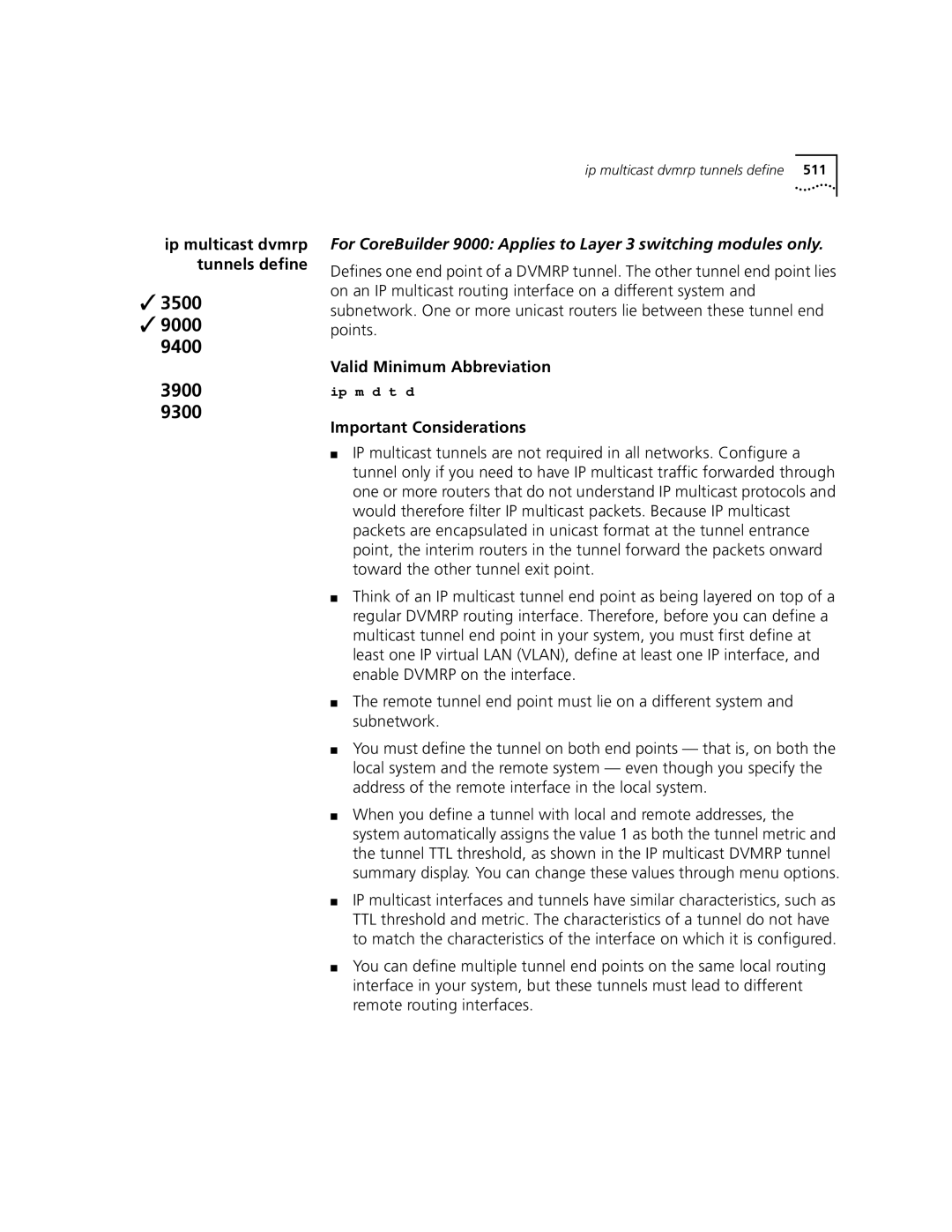 3Com 3500 manual Ip multicast dvmrp tunnels define 