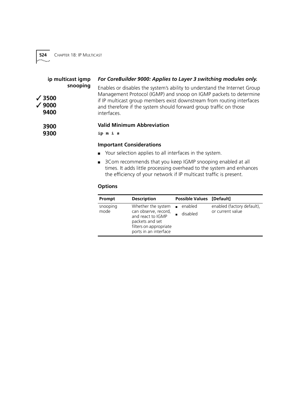 3Com 3500 manual Your selection applies to all interfaces in the system, React to Igmp, Packets and set 