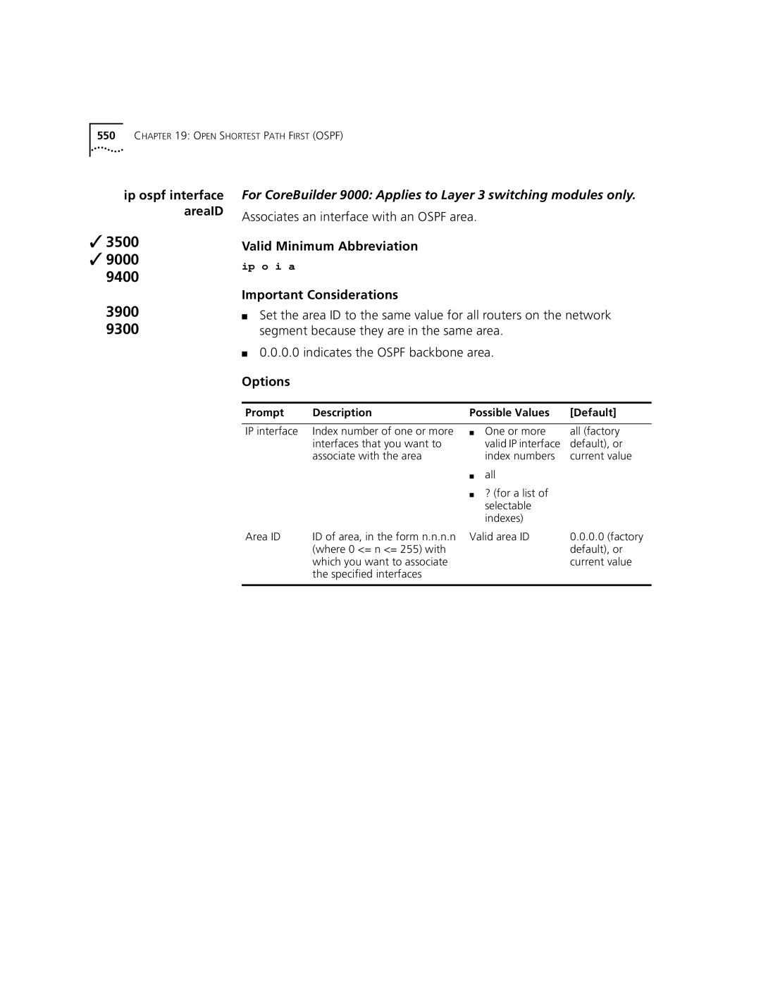 3Com 3500 manual Associates an interface with an Ospf area, Important Considerations 