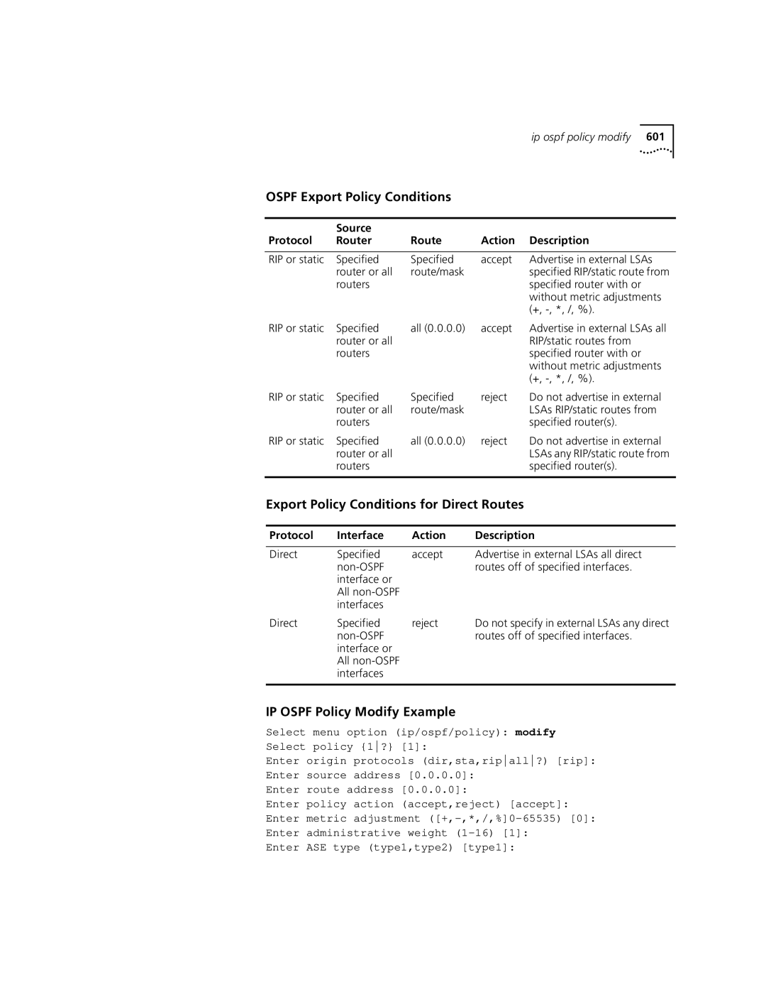 3Com 3500 manual IP Ospf Policy Modify Example, Routers Specified routers 