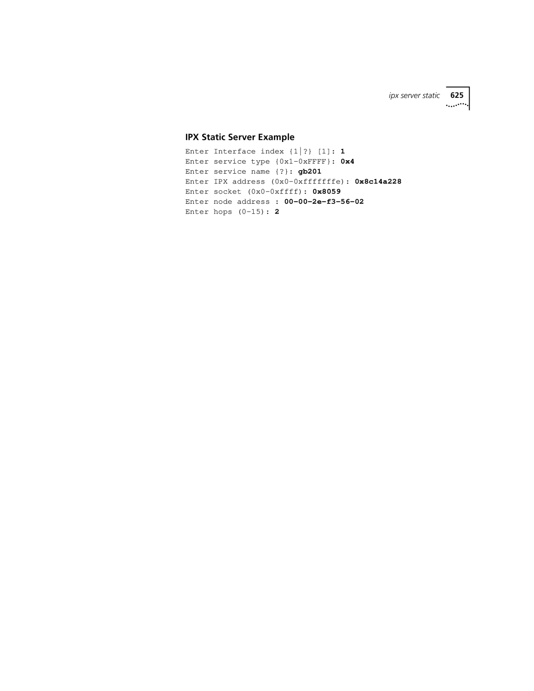 3Com 3500 manual IPX Static Server Example 