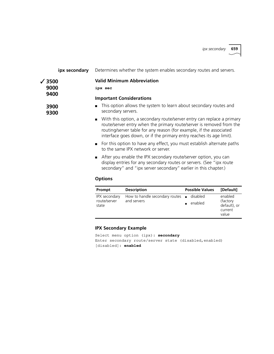 3Com 3500 manual Ipx secondary, IPX Secondary Example 