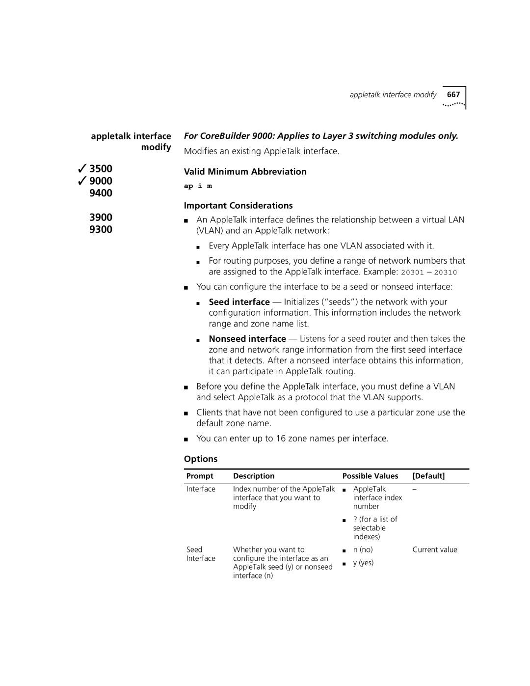 3Com 3500 manual Modifies an existing AppleTalk interface, Interface n 