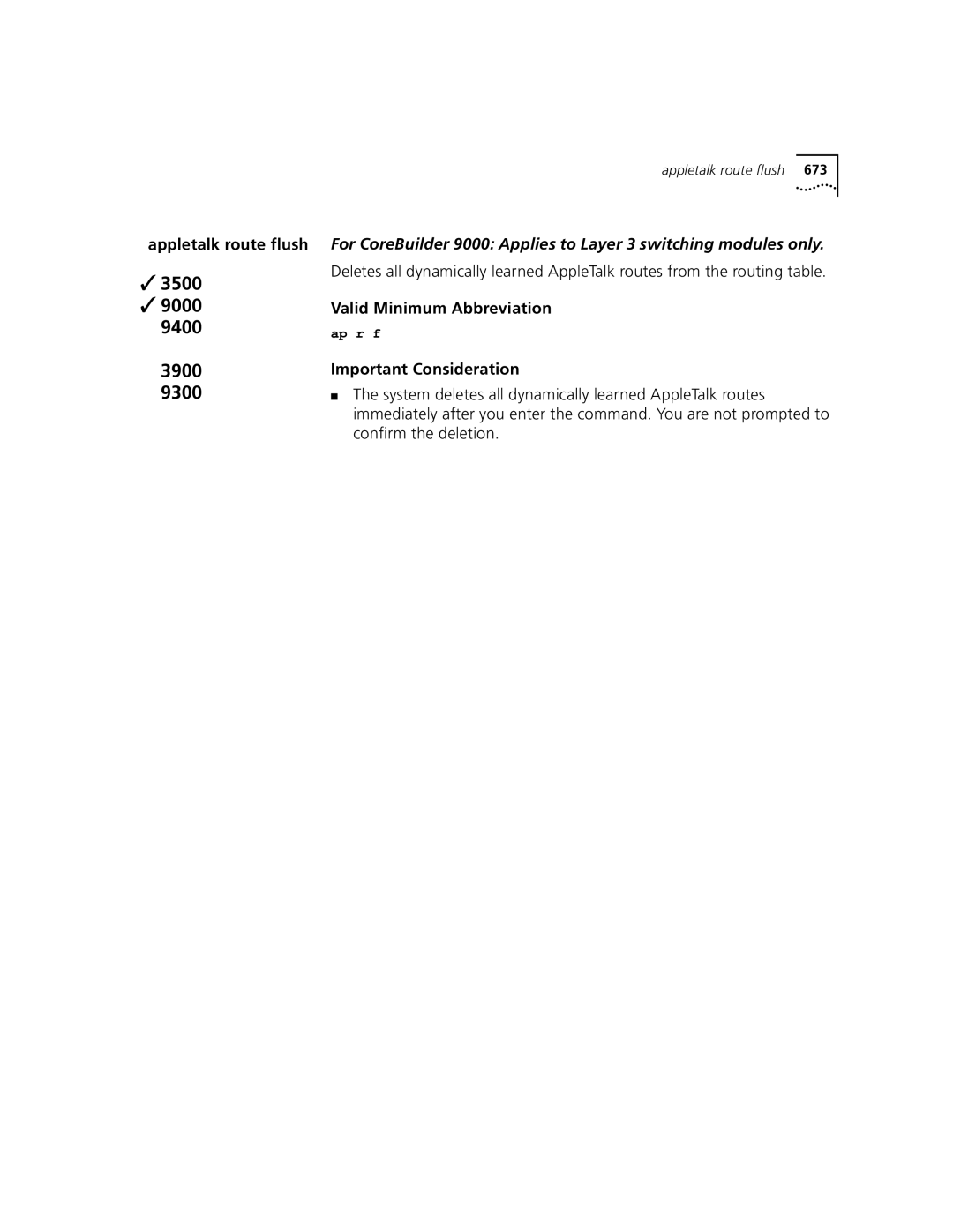 3Com 3500 manual Appletalk route flush 