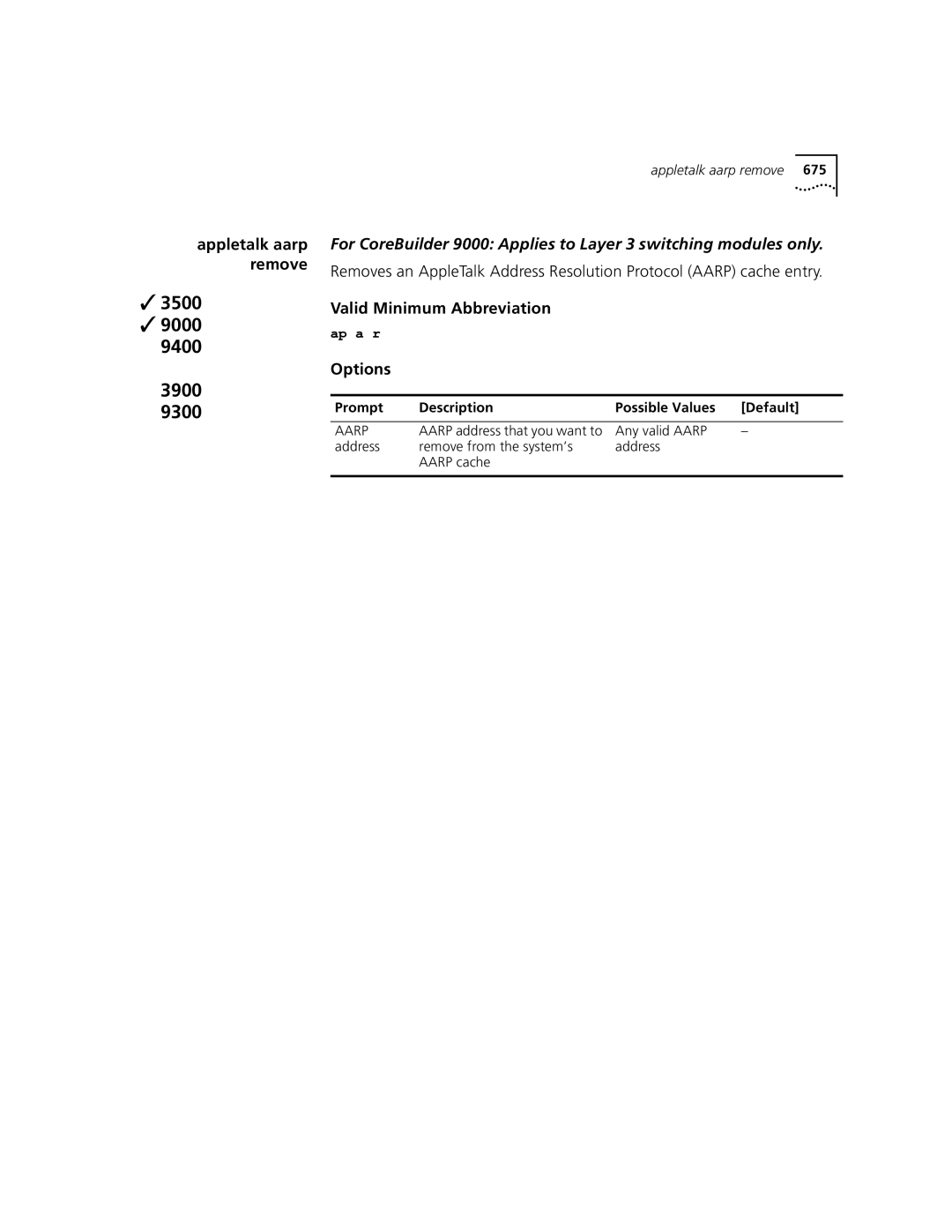 3Com 3500 manual Appletalk aarp remove 