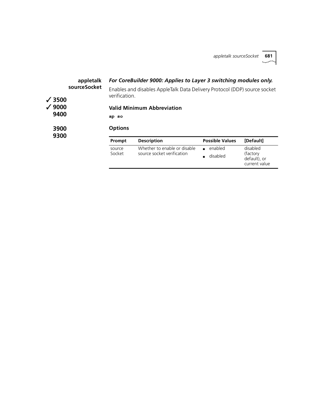 3Com 3500 manual Appletalk sourceSocket 
