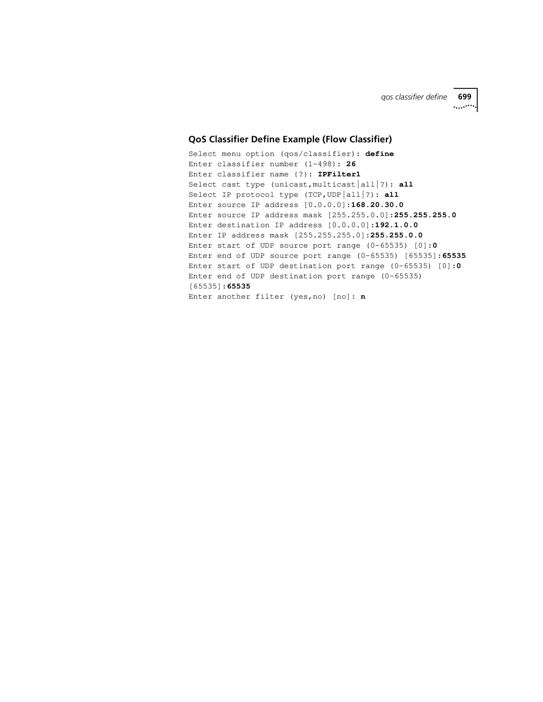 3Com 3500 manual QoS Classifier Define Example Flow Classifier 