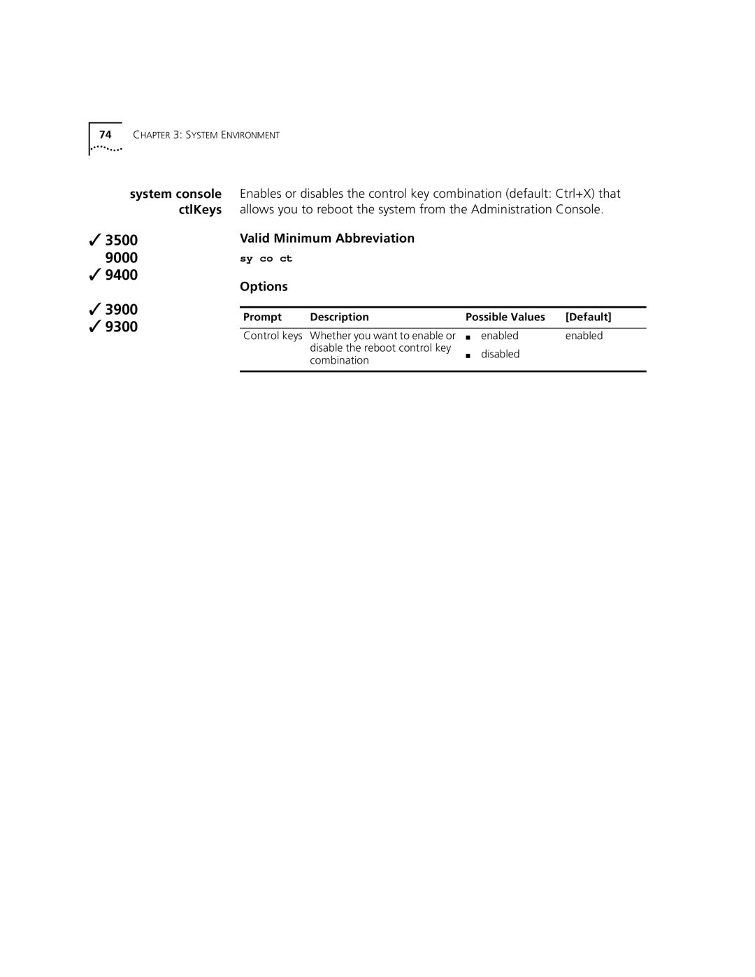 3Com 3500 manual System console ctlKeys 