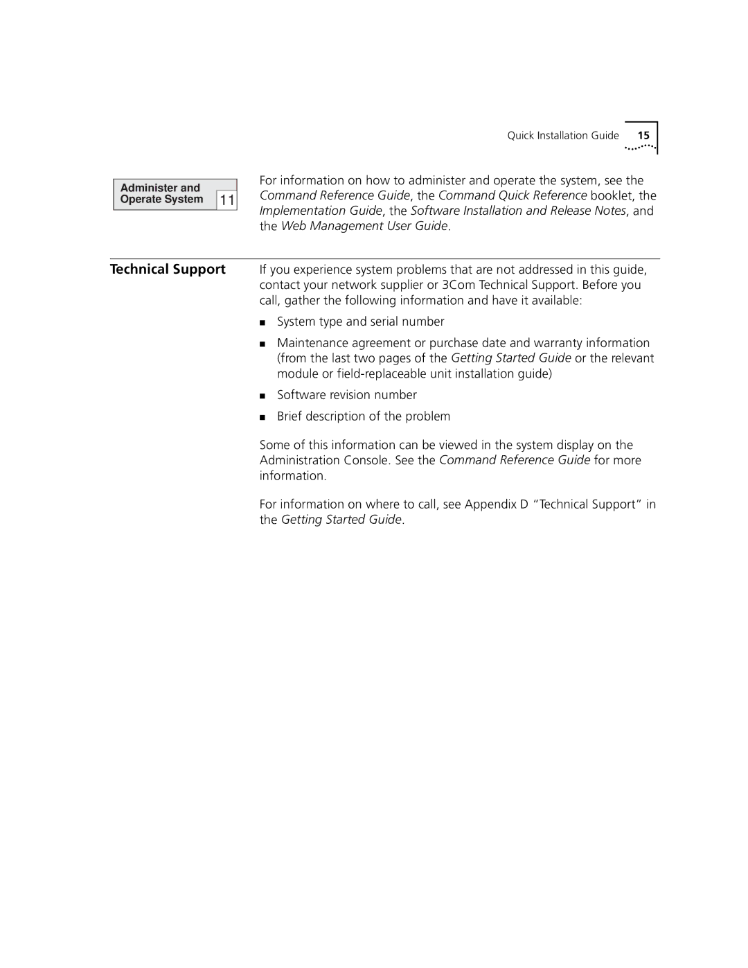 3Com 3500 appendix Administer and Operate System 