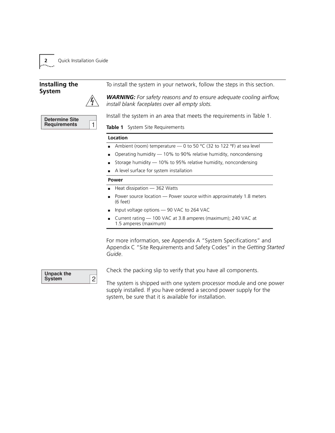 3Com 3500 appendix Location, Power 