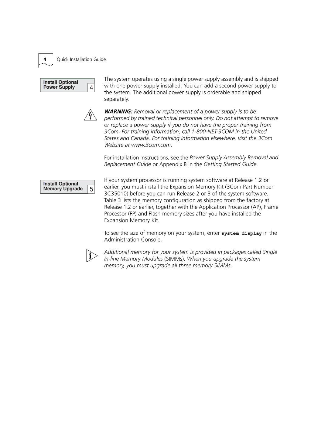 3Com 3500 appendix Quick Installation Guide 