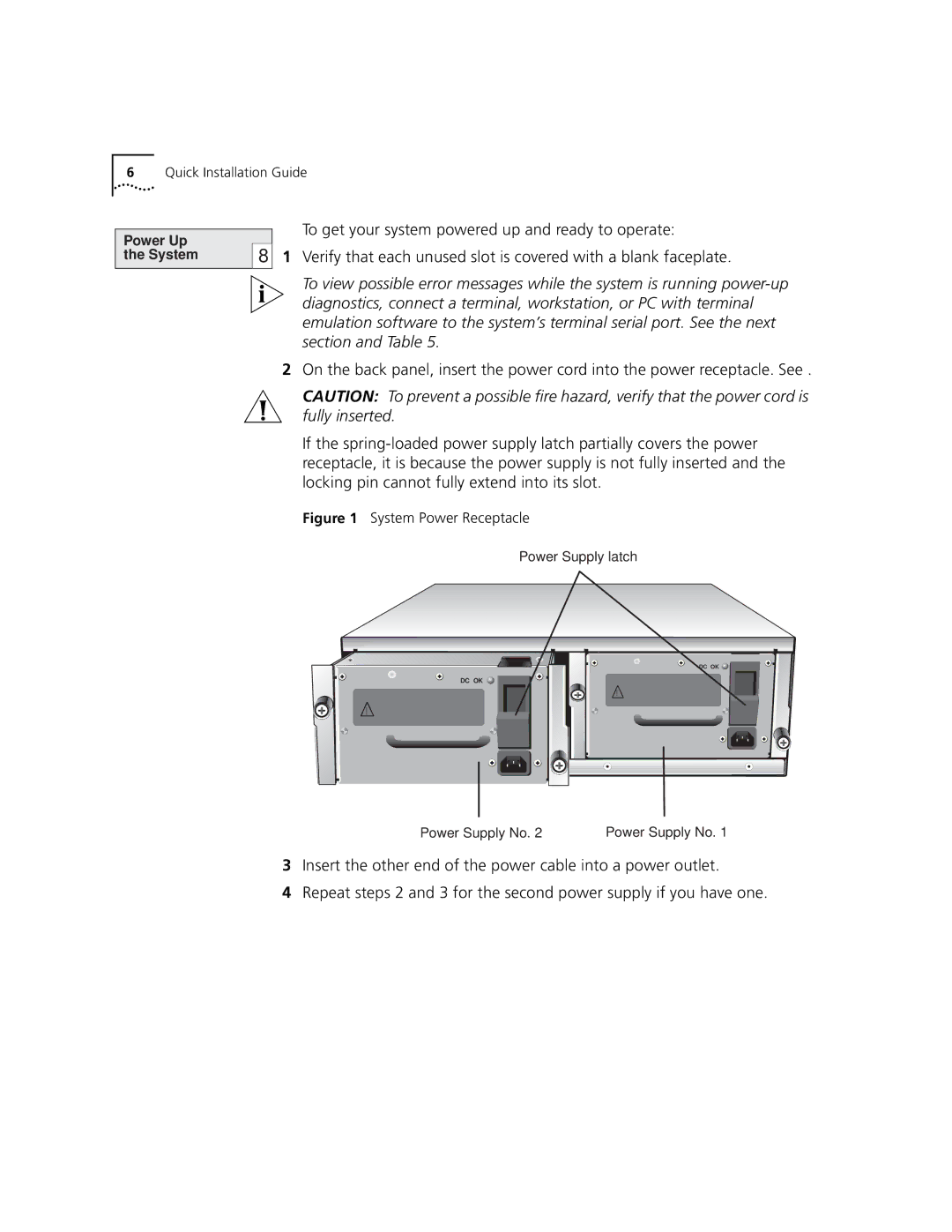 3Com 3500 appendix Power Up the System 