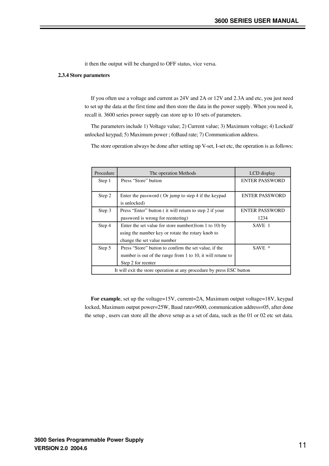 3Com 3644A, 3646A, 3645A manual Store parameters, Save 