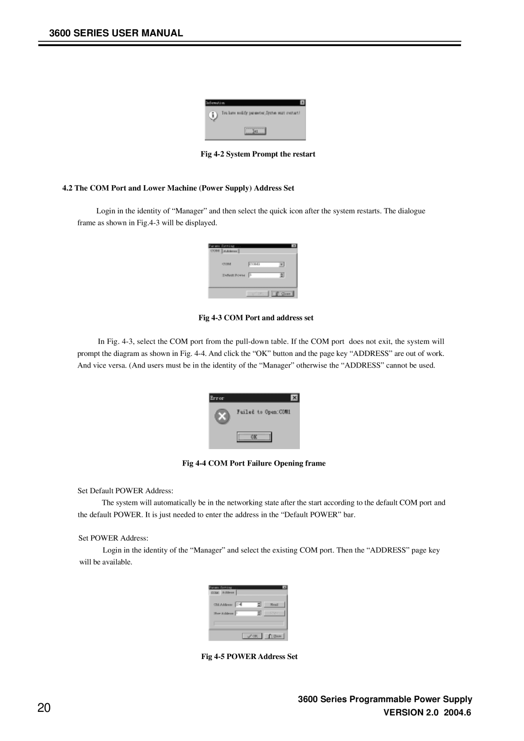 3Com 3644A, 3646A, 3645A manual COM Port and address set, COM Port Failure Opening frame, Power Address Set 