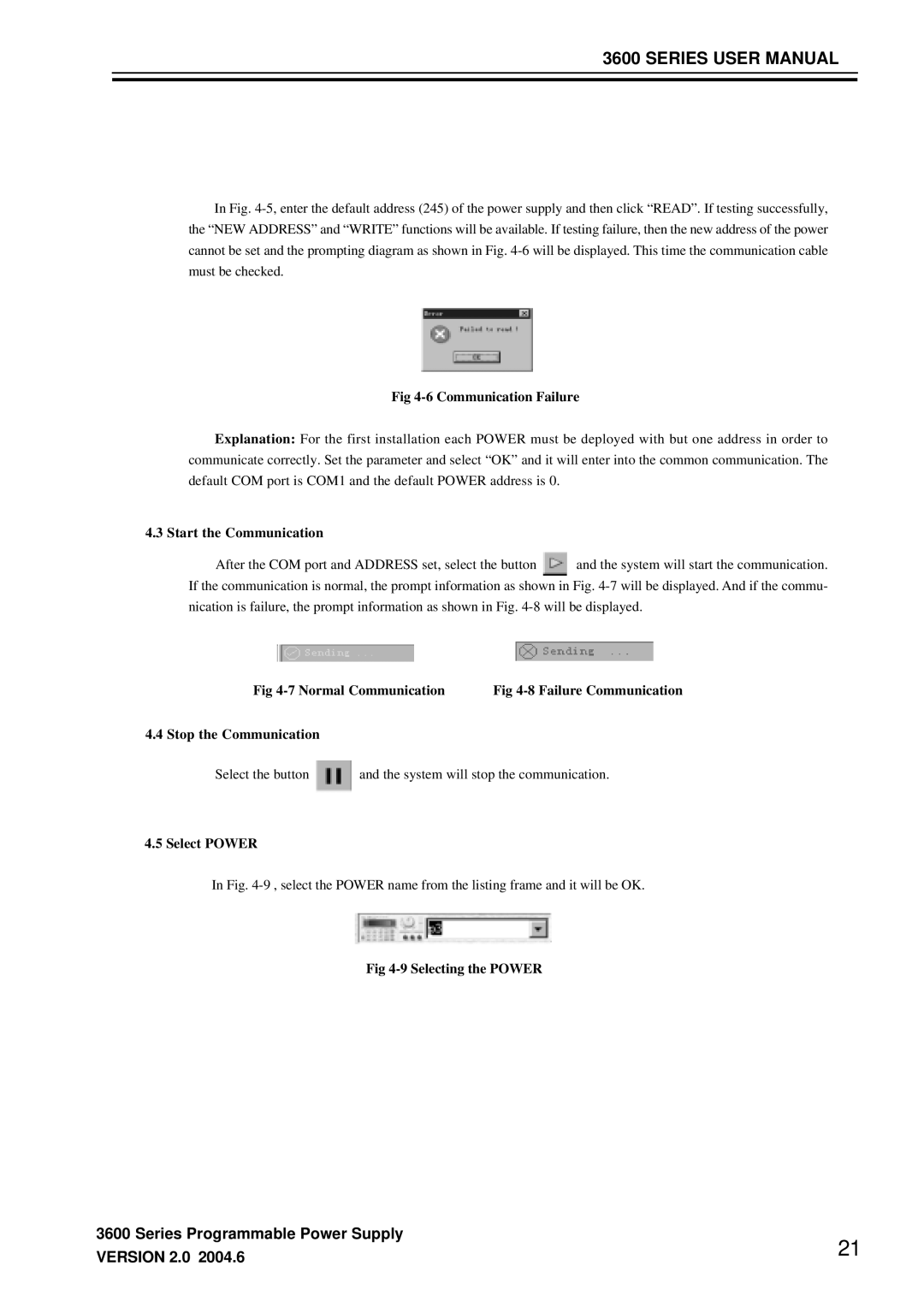 3Com 3645A, 3646A, 3644A manual Communication Failure, Start the Communication, Normal Communication, Selecting the Power 