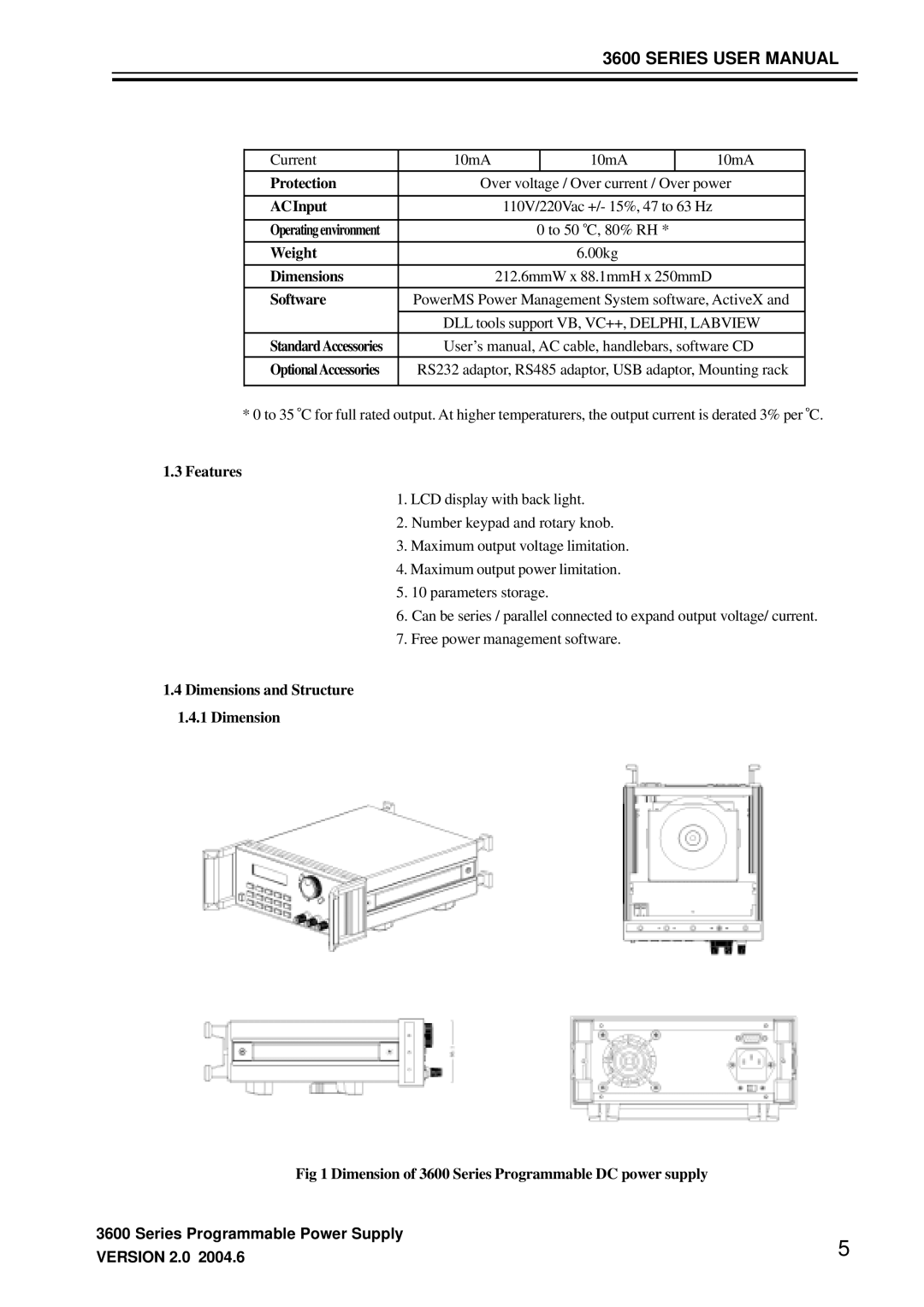 3Com 3644A, 3646A, 3645A manual Protection, ACInput, Weight, Dimensions, Software, Features 