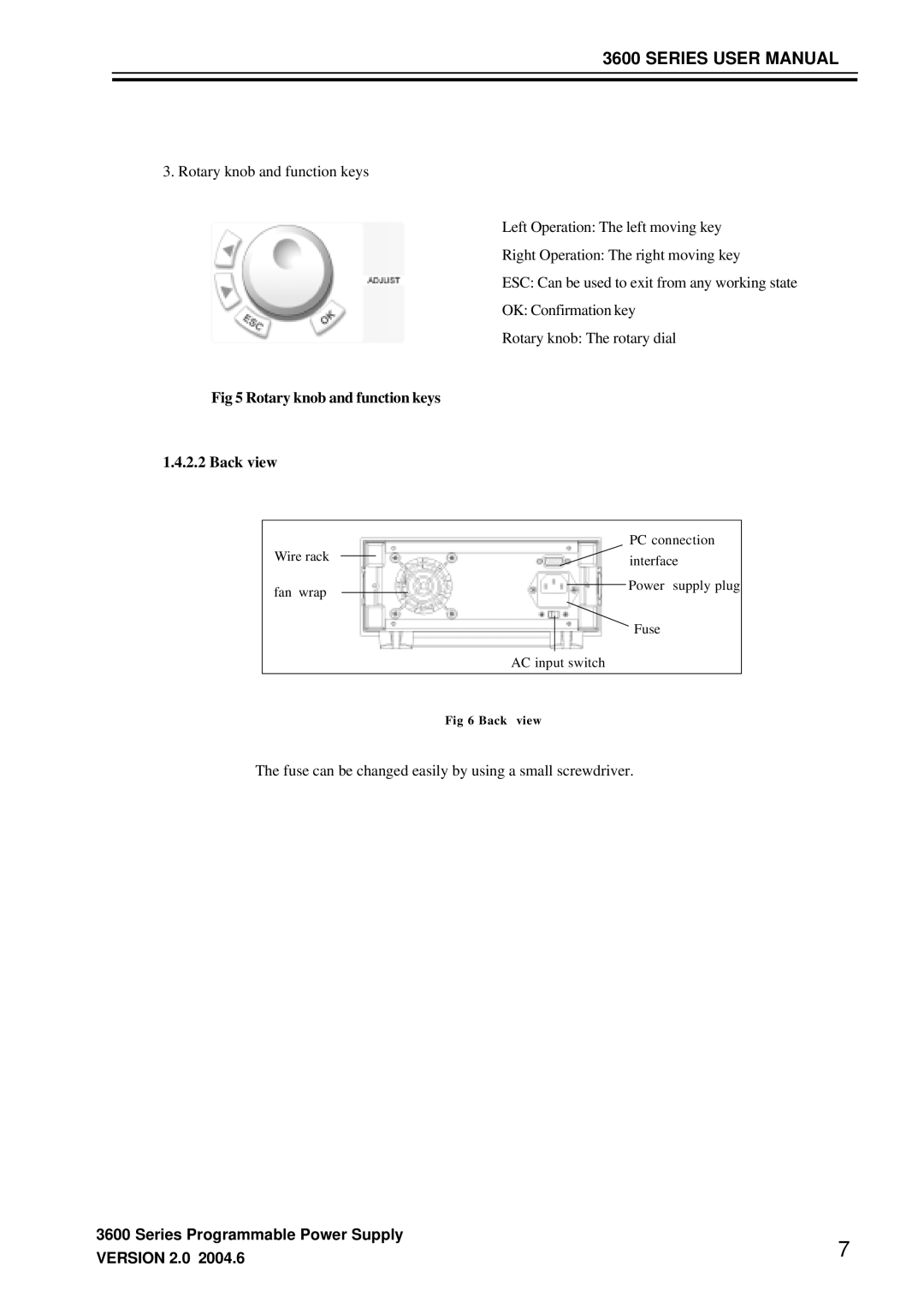 3Com 3646A, 3644A, 3645A manual Rotary knob and function keys Back view 