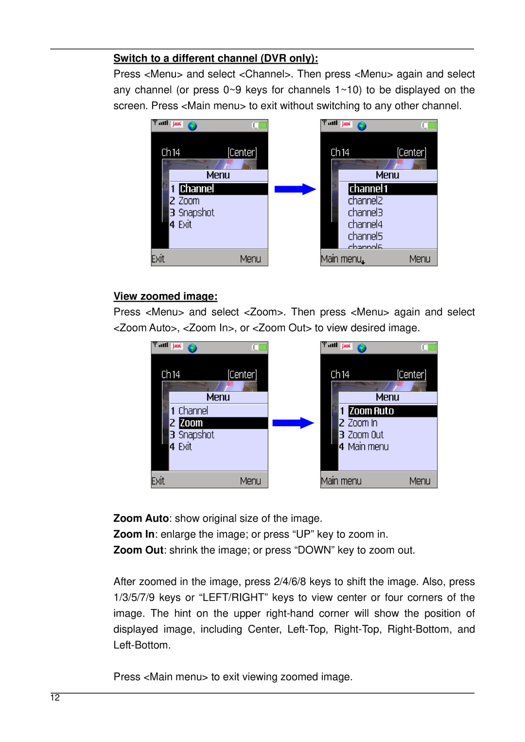 3Com 3.7.8, 3.7.7 user manual Switch to a different channel DVR only, View zoomed image 