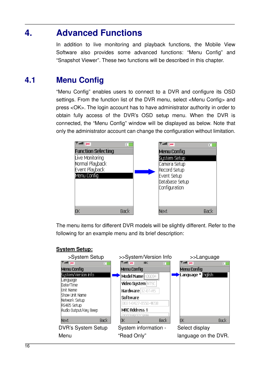 3Com 3.7.8, 3.7.7 user manual Advanced Functions, Menu Config, System Setup 