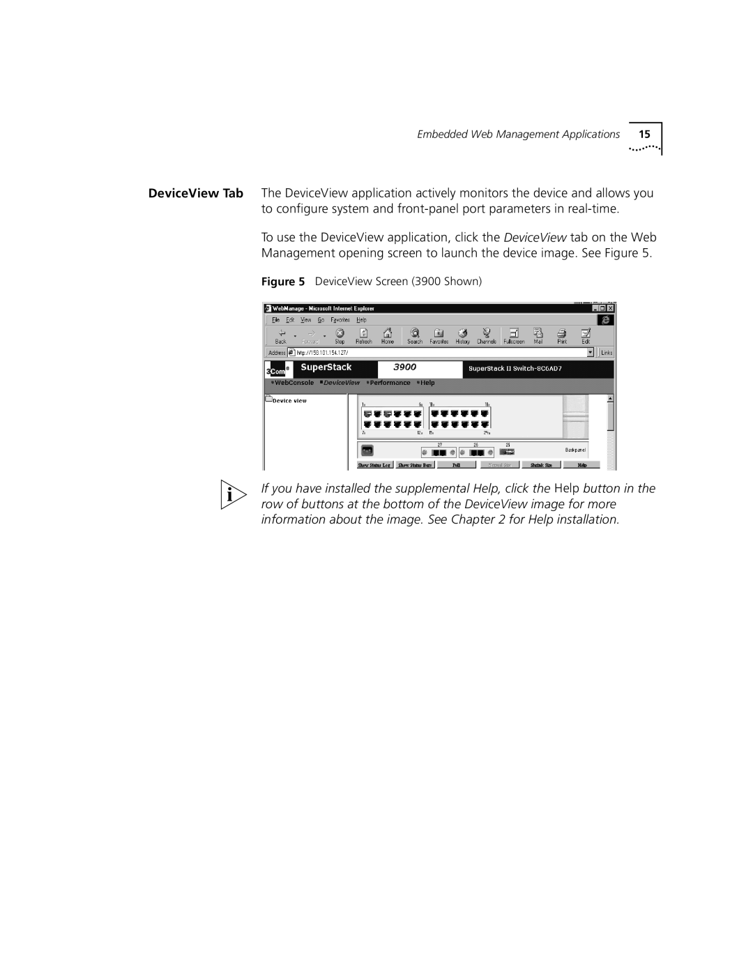 3Com manual DeviceView Screen 3900 Shown 