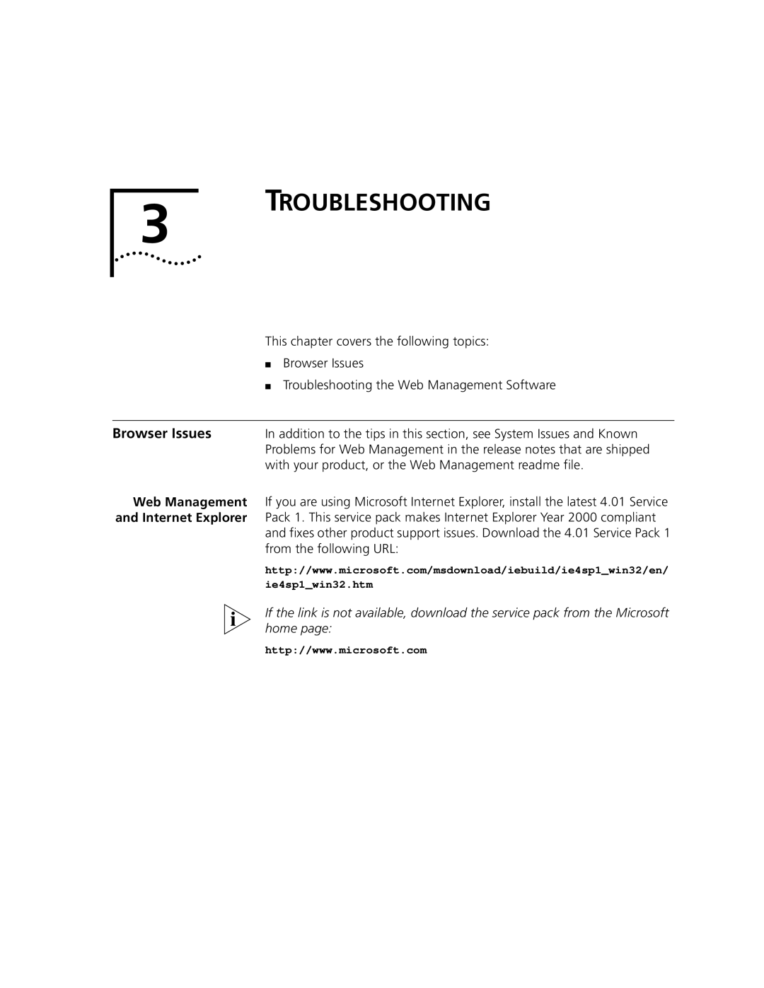 3Com 3900 manual Browser Issues, Web Management, Internet Explorer 