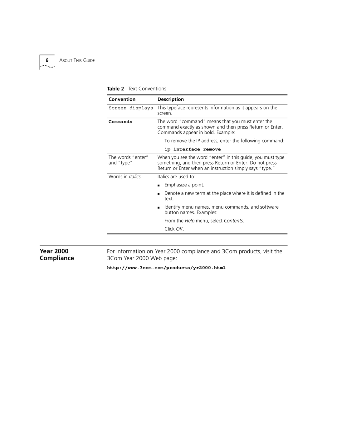 3Com 3900 manual Compliance, 3Com Year 2000 Web 