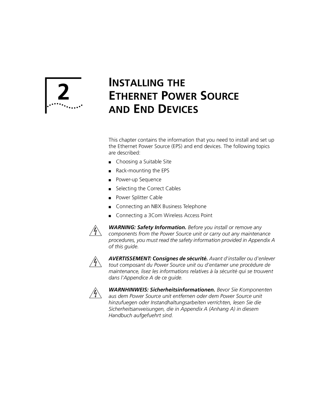 3Com 3C10220 manual Installing Ethernet Power Source END Devices 