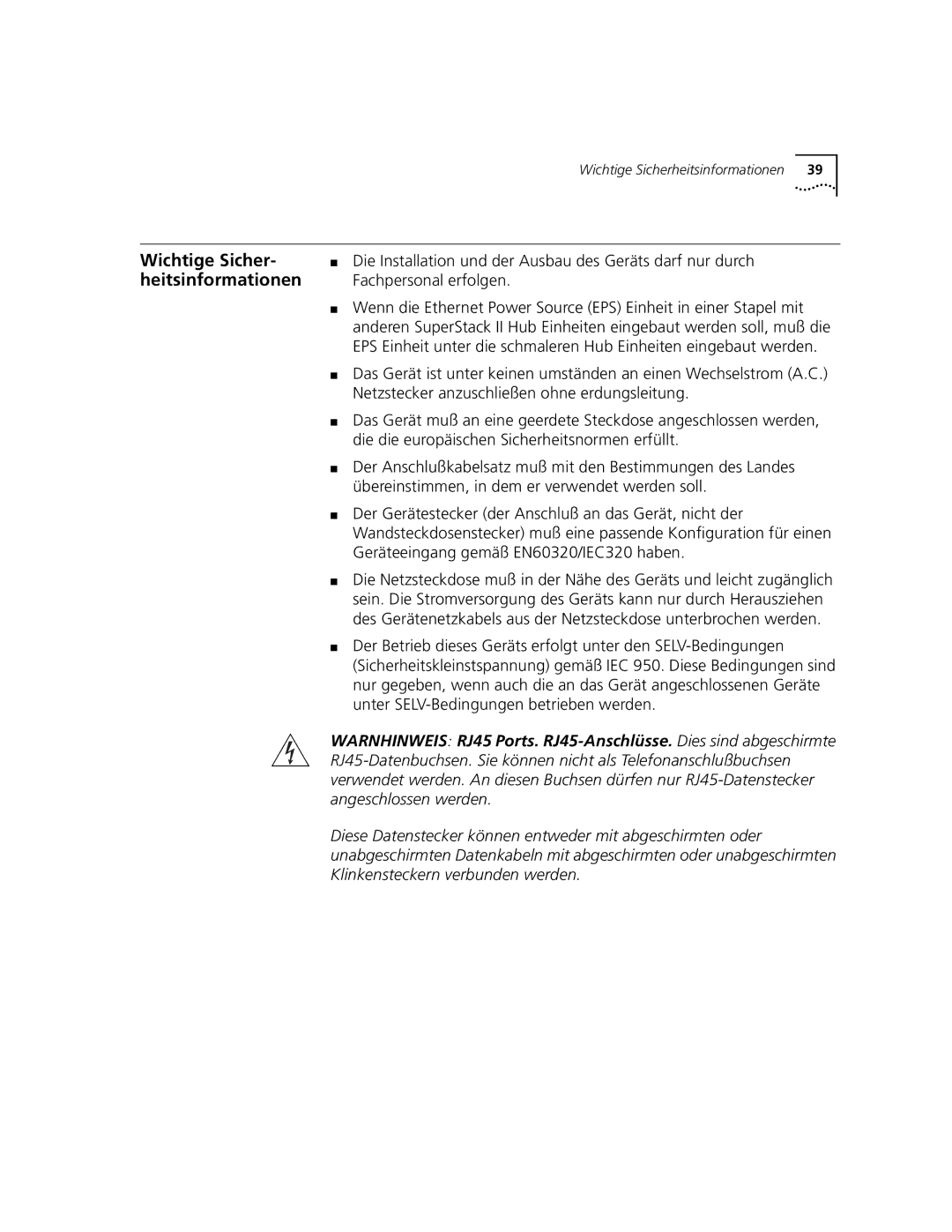 3Com 3C10220 manual Wichtige Sicher, Heitsinformationen 