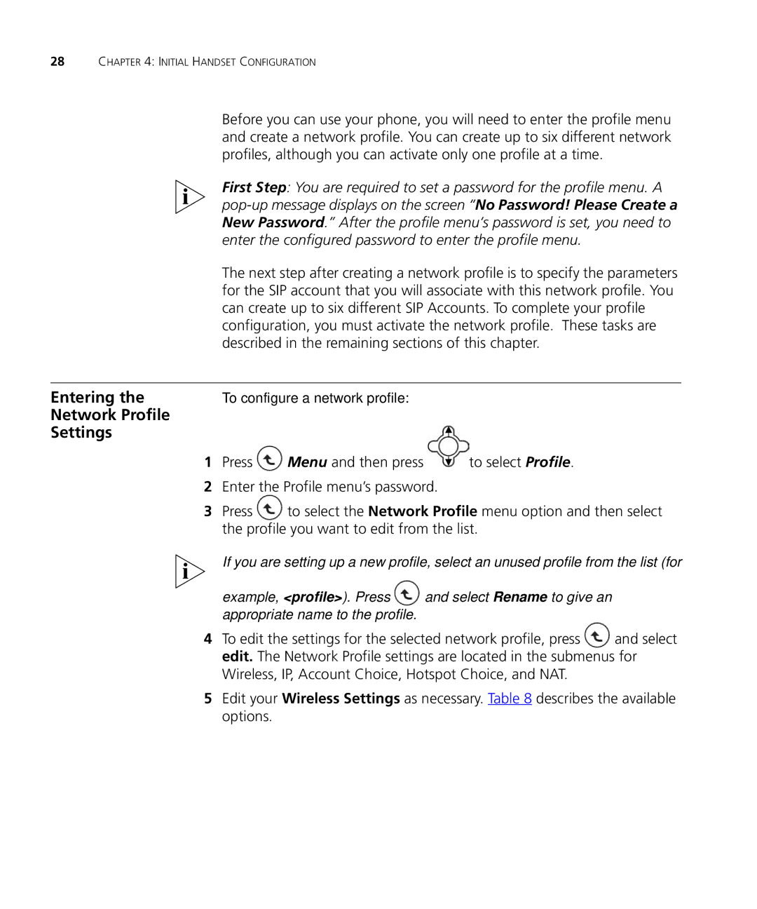 3Com 3C10408A manual Entering, Network Profile Settings, Press Menu and then press 