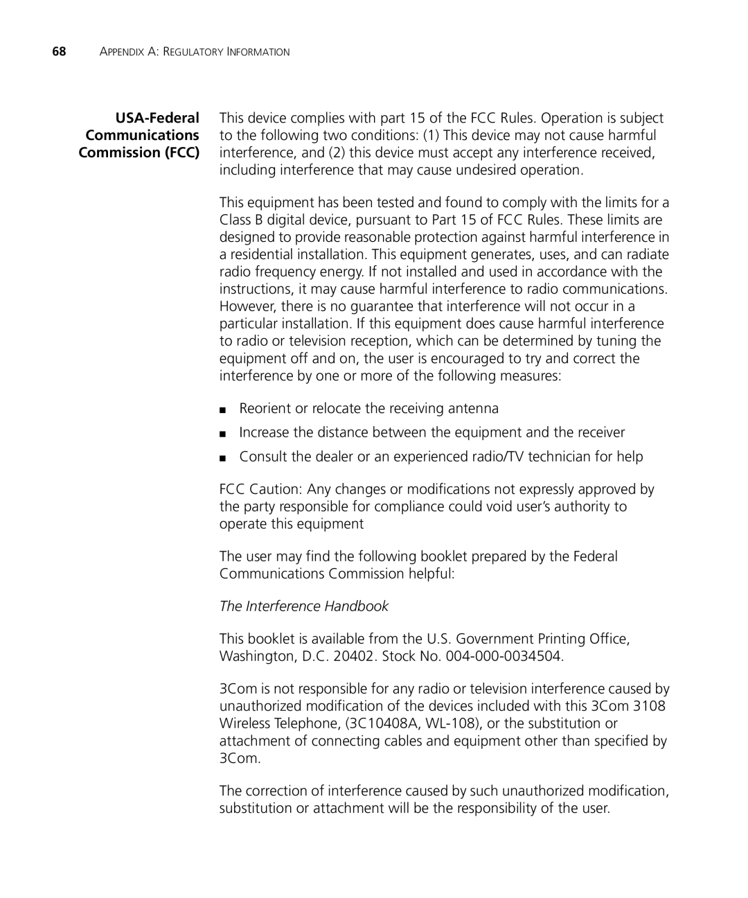 3Com 3C10408A manual Interference Handbook 