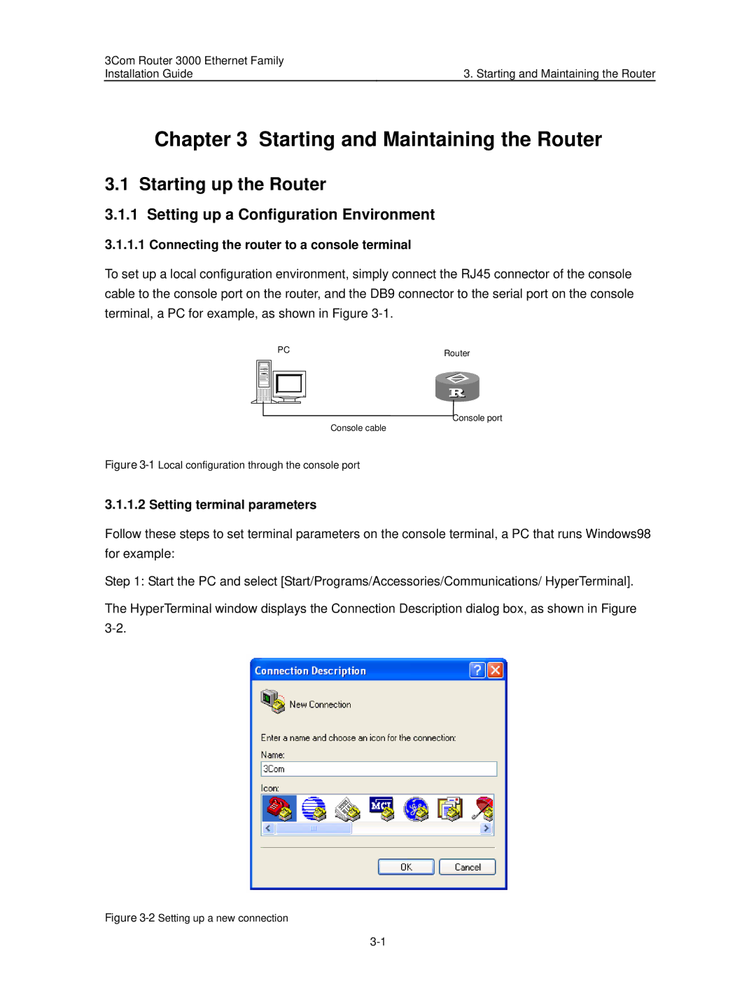 3Com 3C13636 manual Starting and Maintaining the Router, Starting up the Router, Setting up a Configuration Environment 